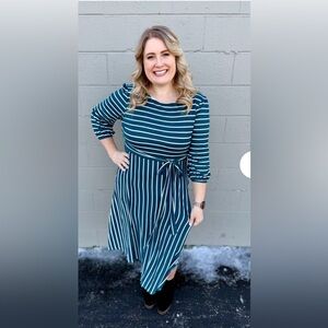 NWOT Chic Soul Black White Striped Empire Waist Tie Back Midi Dress Plus Size 1X